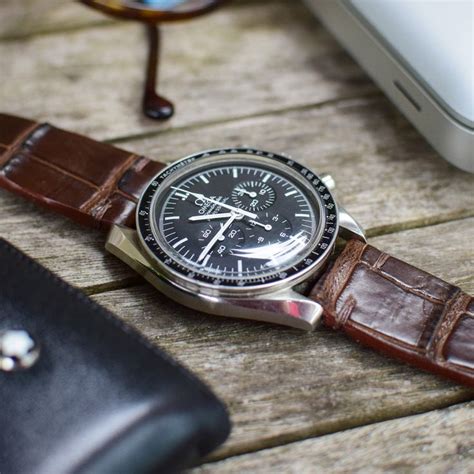 omega speedmaster brown alligator strap|omega two piece straps.